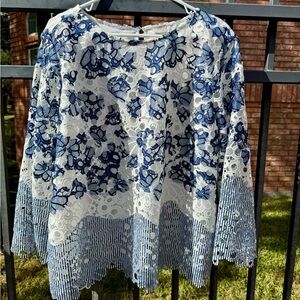 Chico's Blue and White Floral Lace Blouse